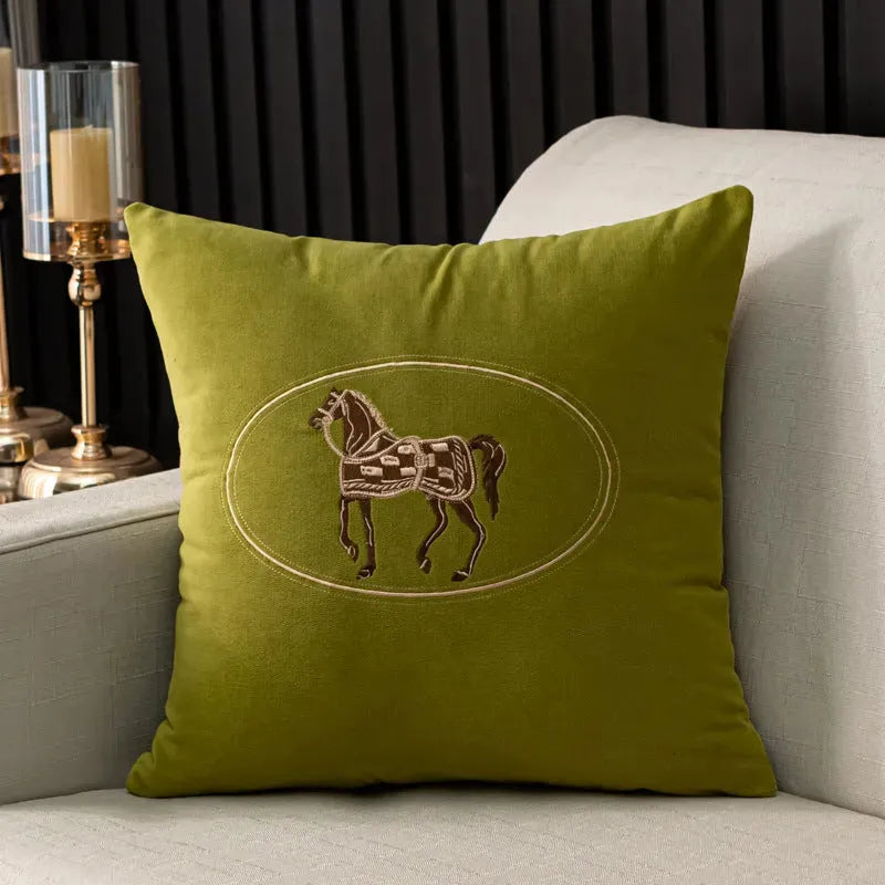 Hand-Embroidered Cushion Cover with Horse Pattern - Bellarte Enchanté Hand-Embroidered Cushion Cover with Horse Pattern